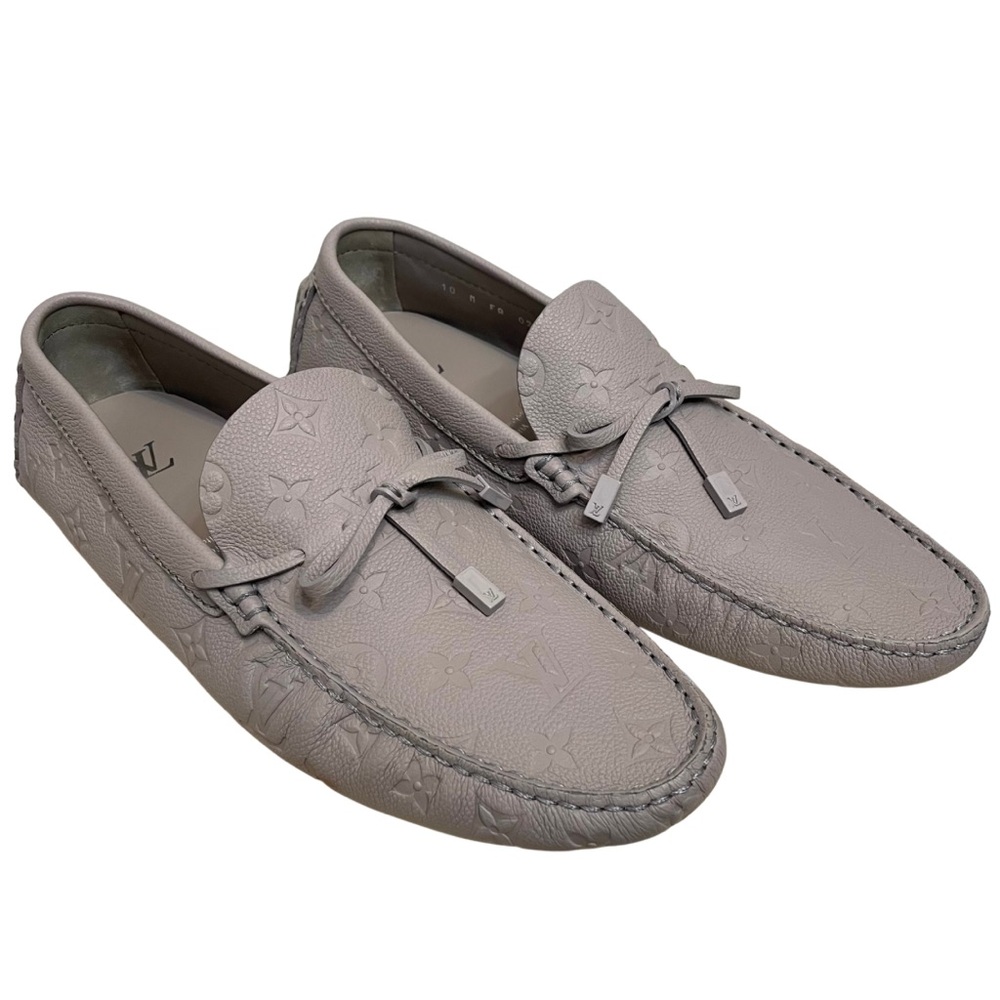 BRAND NEW Louis Vuitton Taupe Monogram Leather Driver Loafers Size 10 LV 11.5 US